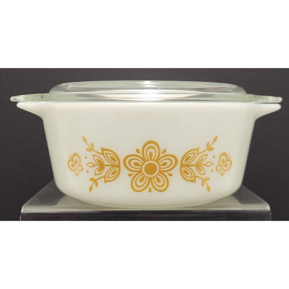 Pyrex Butterfly Gold 472 Casserole Dish 480-C Lid 1 1/2 Pint
